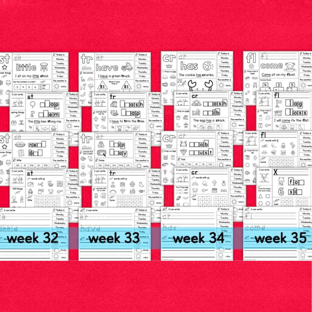 Kindergarten Daily Practice Worksheets FULL YEAR Spiral Review Phonics Reading Writing Math Letters Numbers Colors Shapes Homeschool