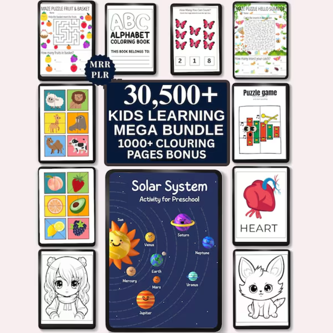 Kids Learning Activities Bundle, Homeschool & Classroom Worksheets