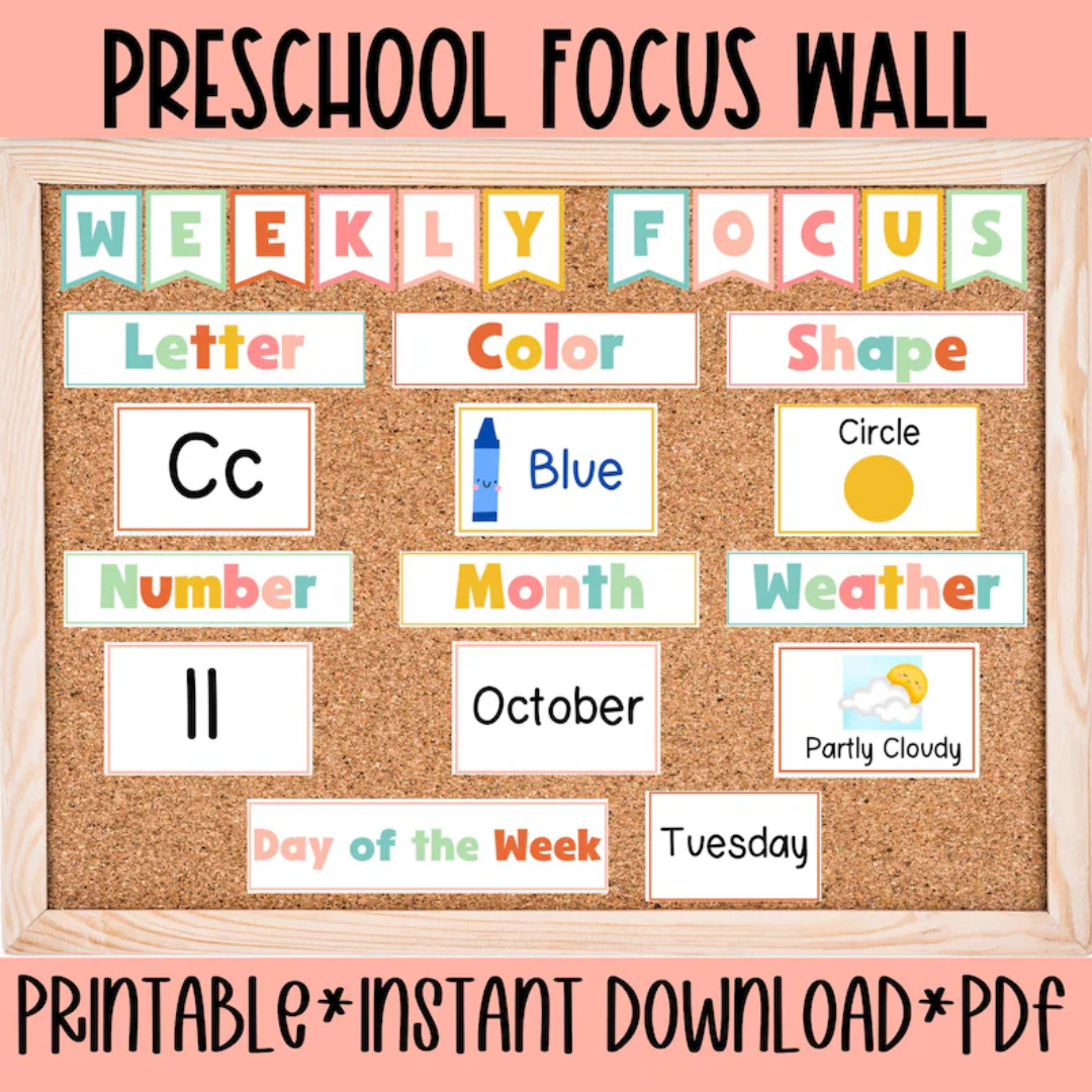 Preschool Focus Wall Printable Preschool Learning Flashcard Weekly Focus Kindergarten Homeschool Learning Board Classroom Educational Poster