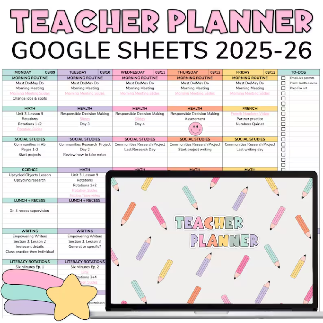 Digital Teacher Planner | Google Sheets Teacher Planner 2025-2026