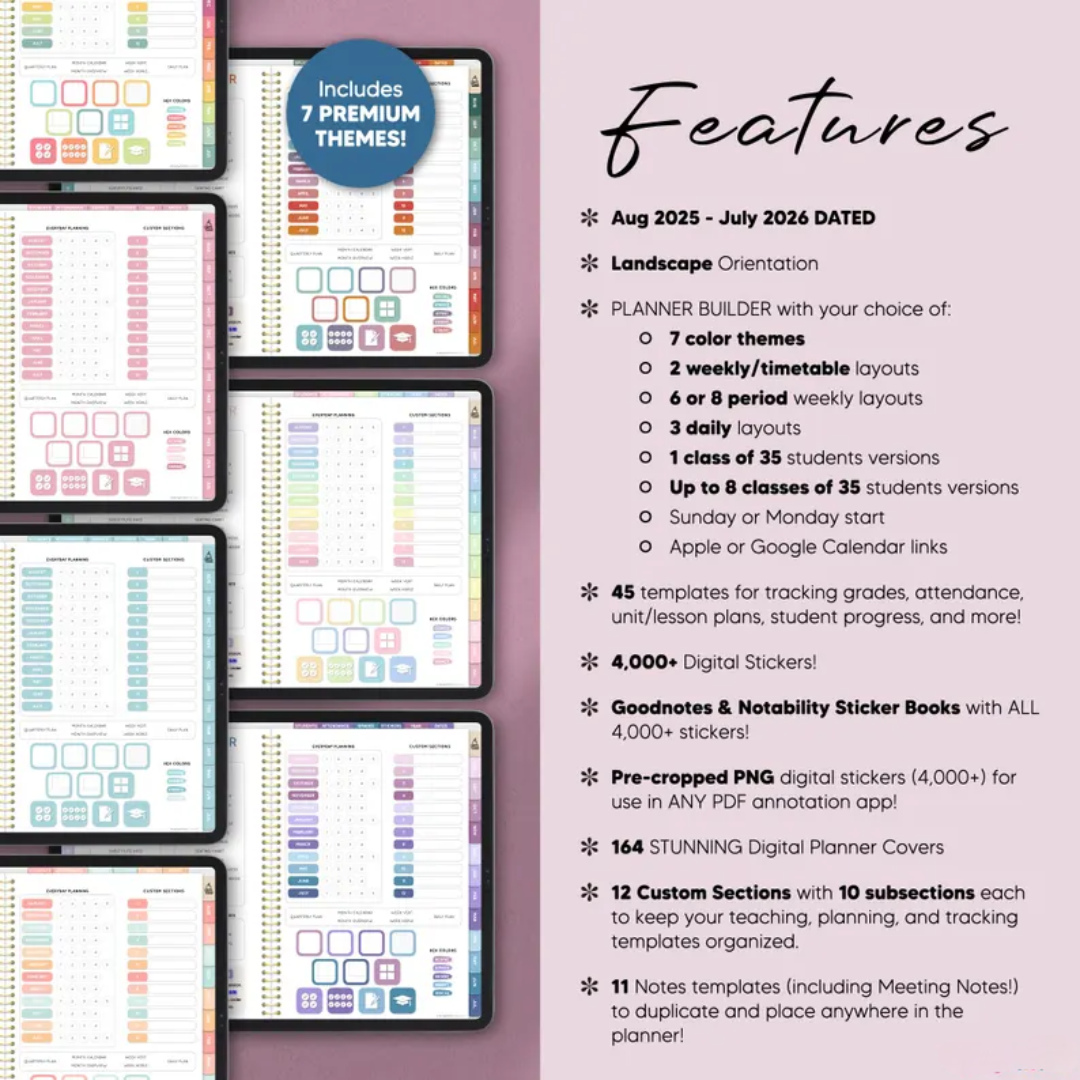 Digital Teacher Planner, Google Sheets Teacher Planner 2025 - 2026