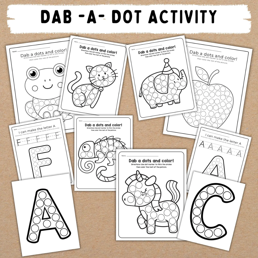 Preschool + Kindergarten Learning Bundle, 600+ Toddler Activity Worksheets, Coloring, Dot To Dot, Tracing, Alphabet