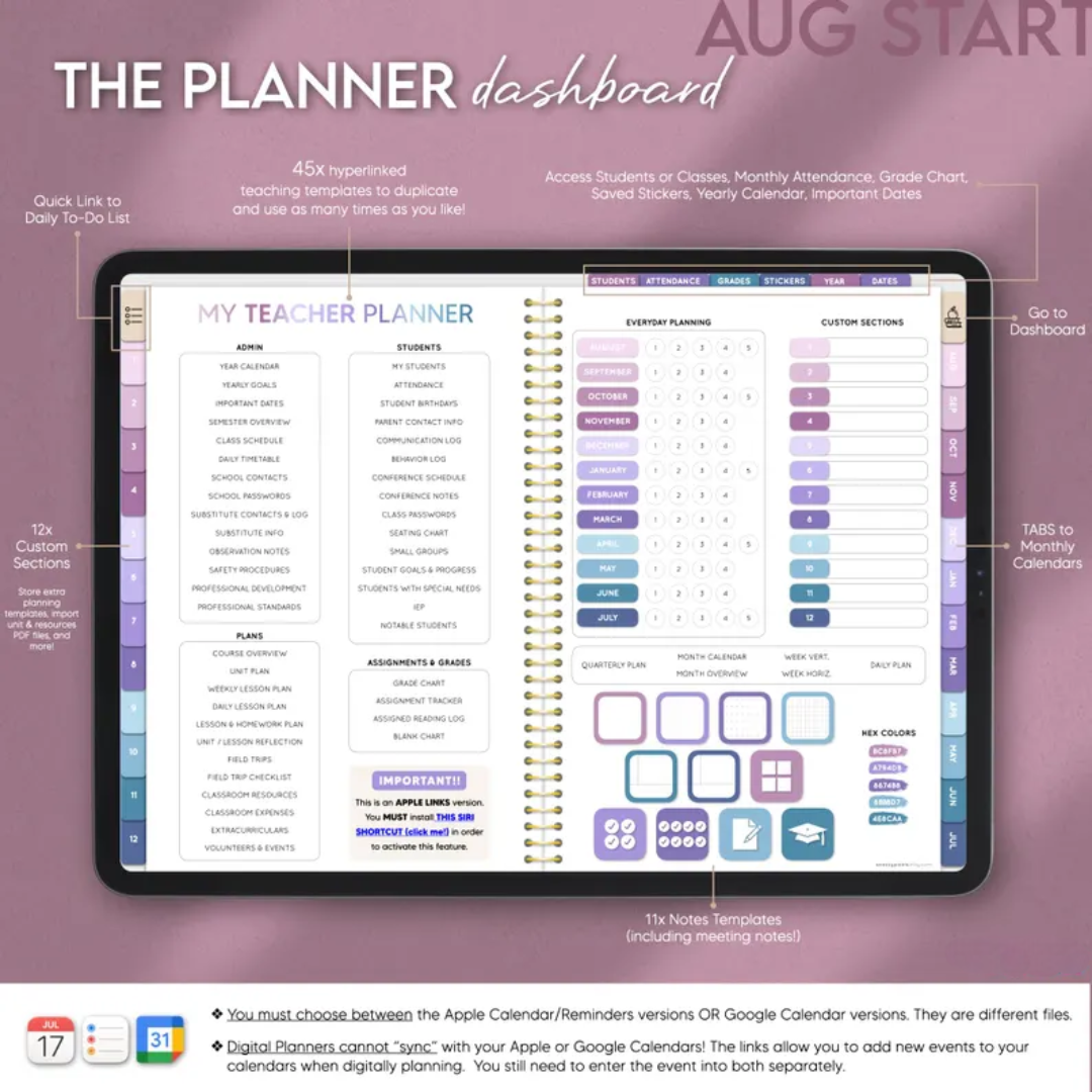 Digital Teacher Planner, Google Sheets Teacher Planner 2025 - 2026