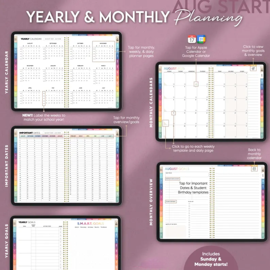 Digital Teacher Planner, Google Sheets Teacher Planner 2025 - 2026