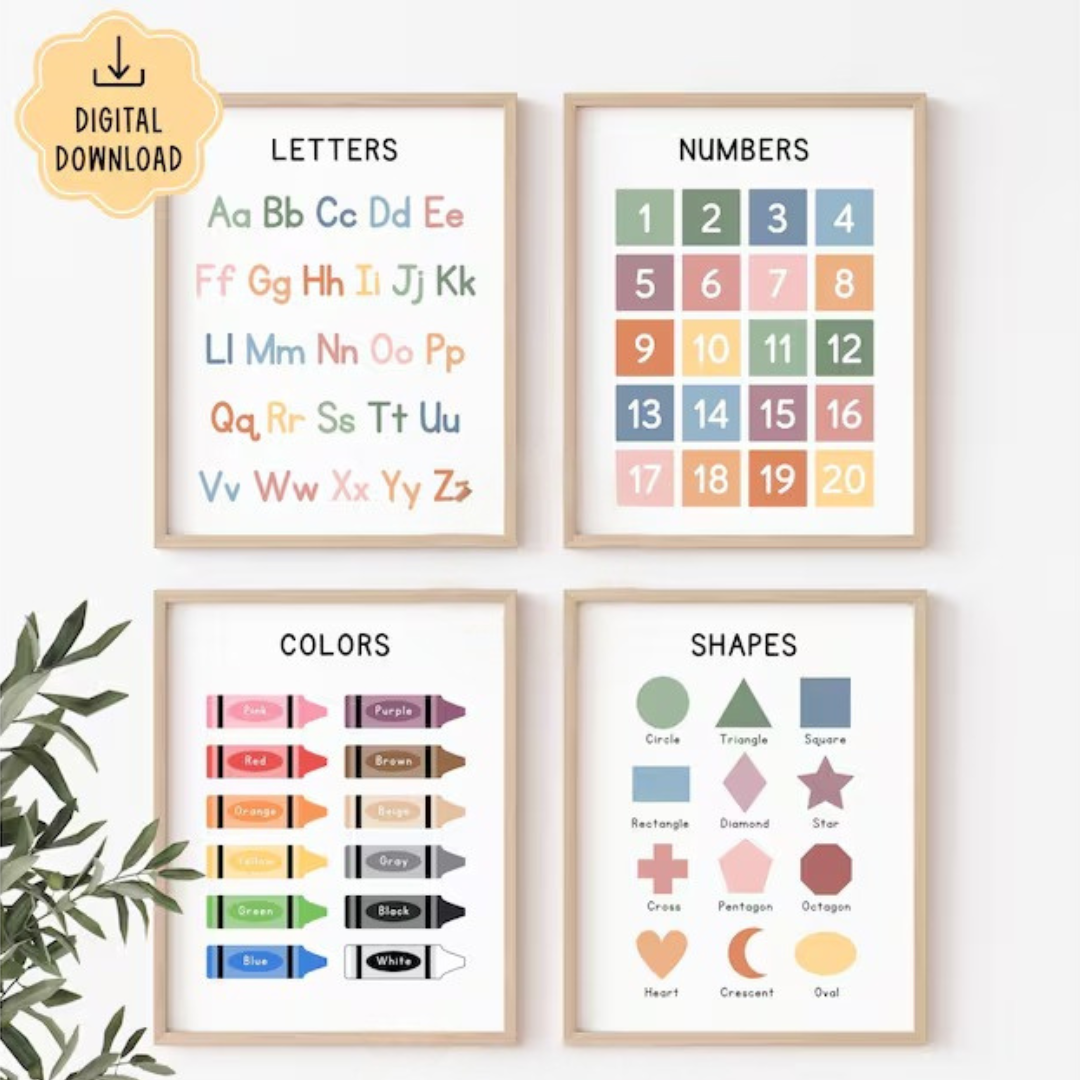 Educational Posters DIGITAL DOWNLOAD, Toddler Learning Posters, ABC Poster Playroom Printable Decor Alphabet Poster Kids Wall Art Homeschool