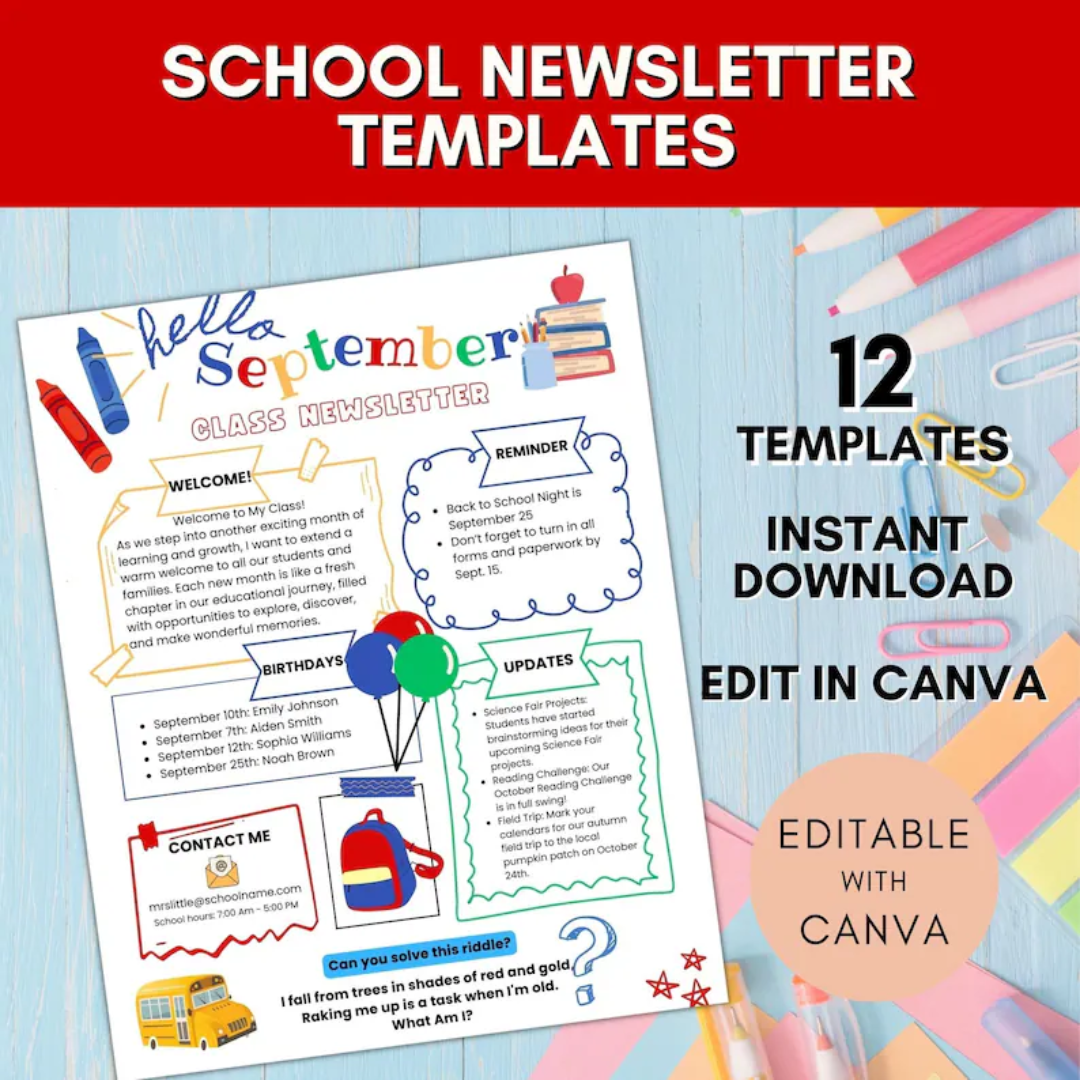 Weekly Classroom Newsletter Template, Monthly Newsletter, School Newsletter, Classroom Newsletter, Monthly Preschool Newsletter Template