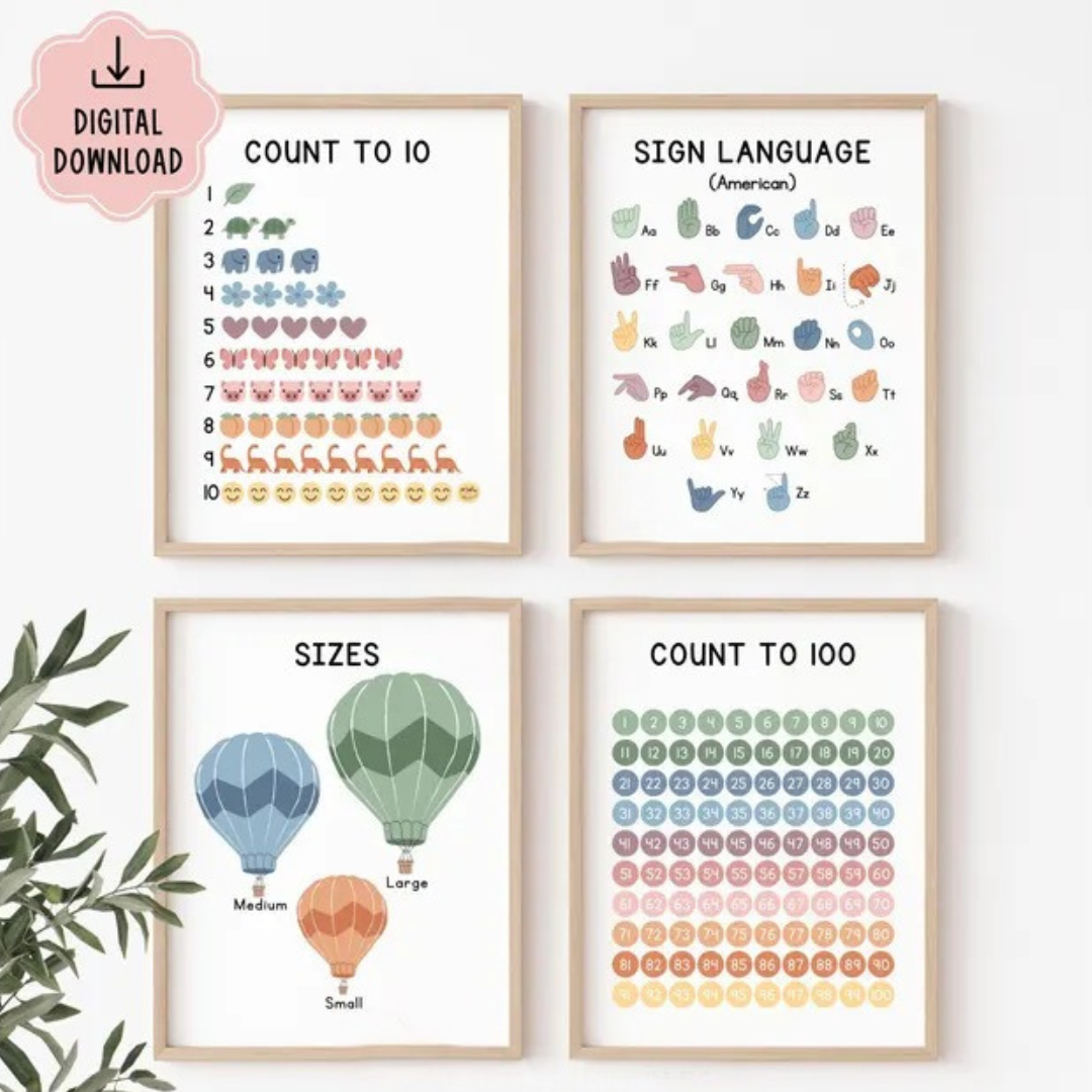 Educational Posters DIGITAL DOWNLOAD, Toddler Learning Posters, ABC Poster Playroom Printable Decor Alphabet Poster Kids Wall Art Homeschool