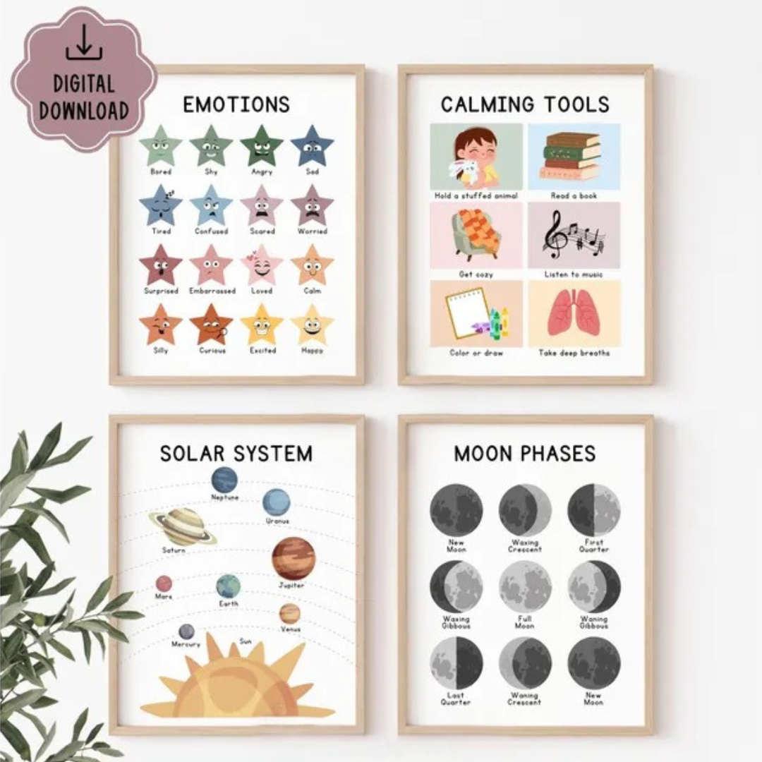 Educational Posters DIGITAL DOWNLOAD, Toddler Learning Posters, ABC Poster Playroom Printable Decor Alphabet Poster Kids Wall Art Homeschool