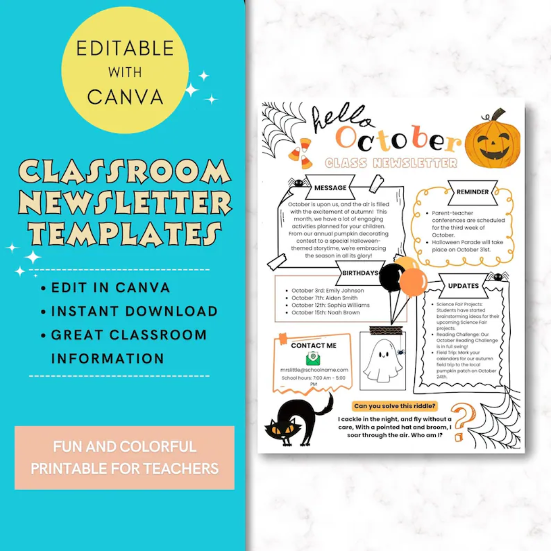 Weekly Classroom Newsletter Template, Monthly Newsletter, School Newsletter, Classroom Newsletter, Monthly Preschool Newsletter Template