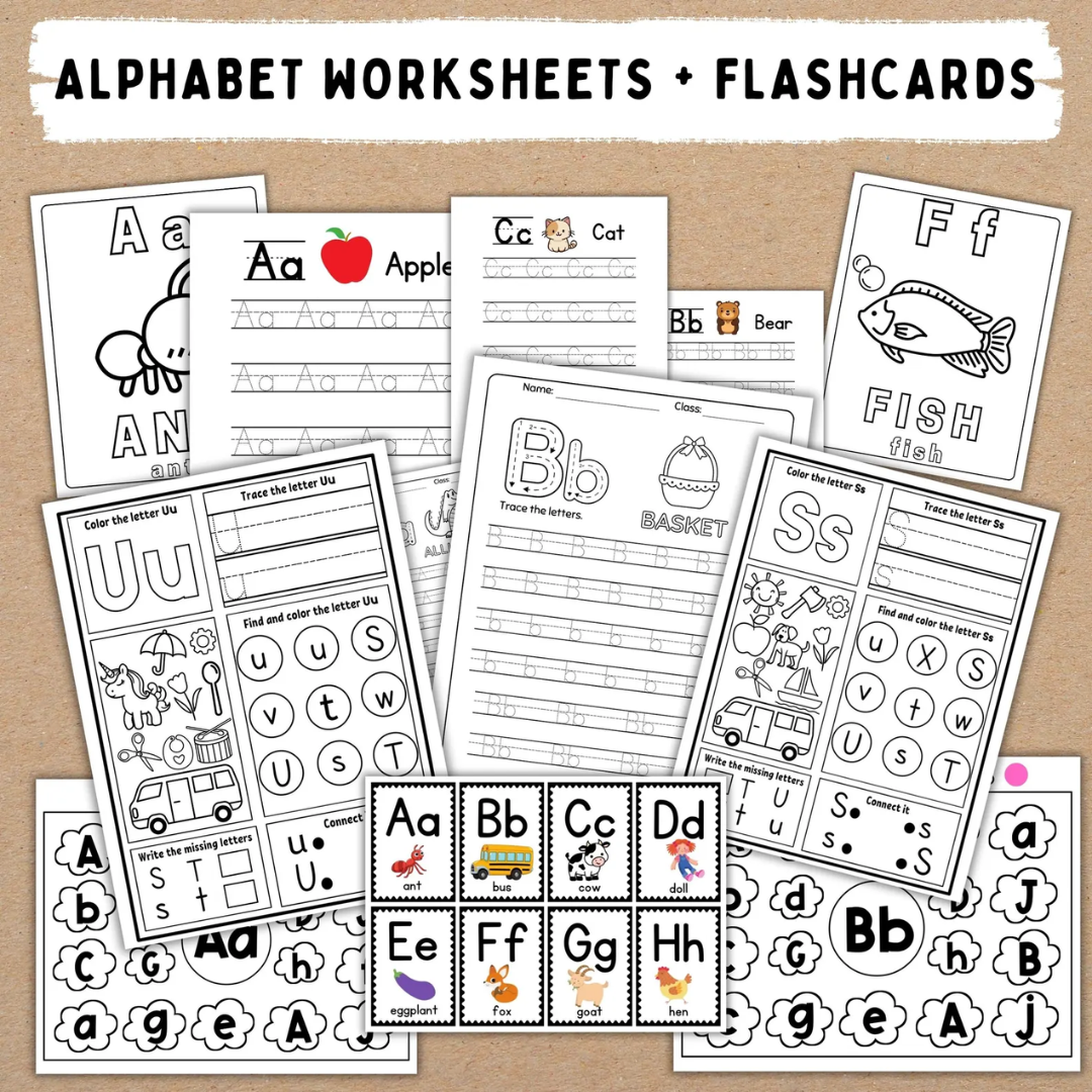 Preschool + Kindergarten Learning Bundle, 600+ Toddler Activity Worksheets, Coloring, Dot To Dot, Tracing, Alphabet
