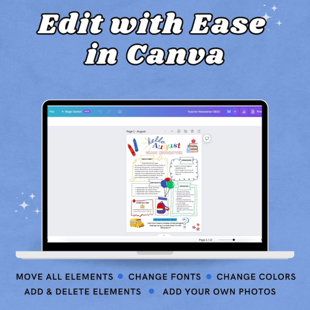 Weekly Classroom Newsletter Template, Monthly Newsletter, School Newsletter, Classroom Newsletter, Monthly Preschool Newsletter Template