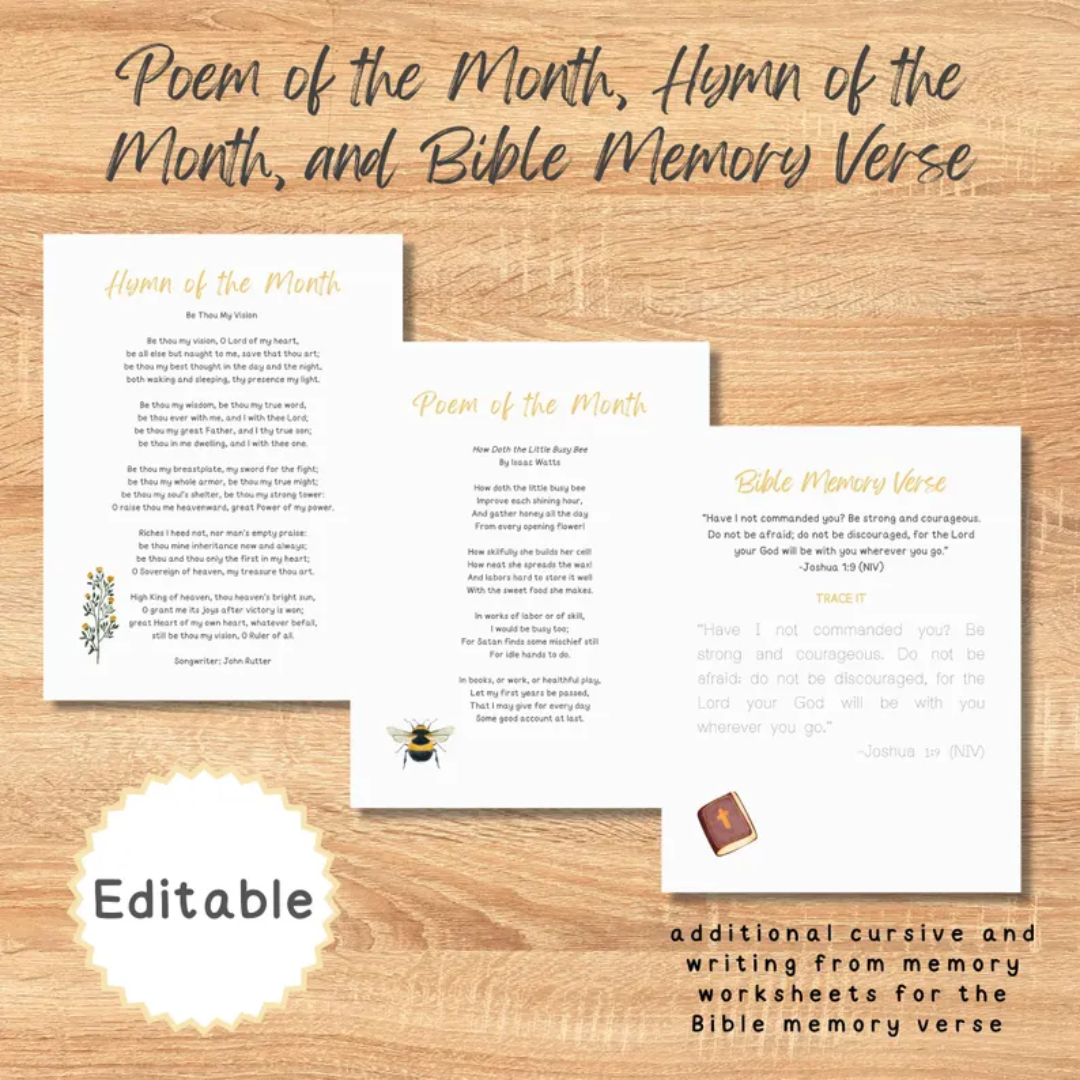 Elementary Morning Menu Daily Sheet, Morning Time binder, Homeschool Printable, Charlotte Mason, Kindergarten, K-3, Copy Work, editable