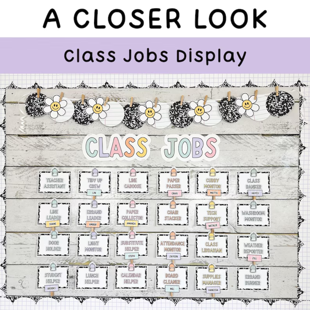 Class Jobs, Composition Notebook Decor Class Jobs Editable & Classroom Job Application for Pastel and Composition Notebook Classroom Decor Theme