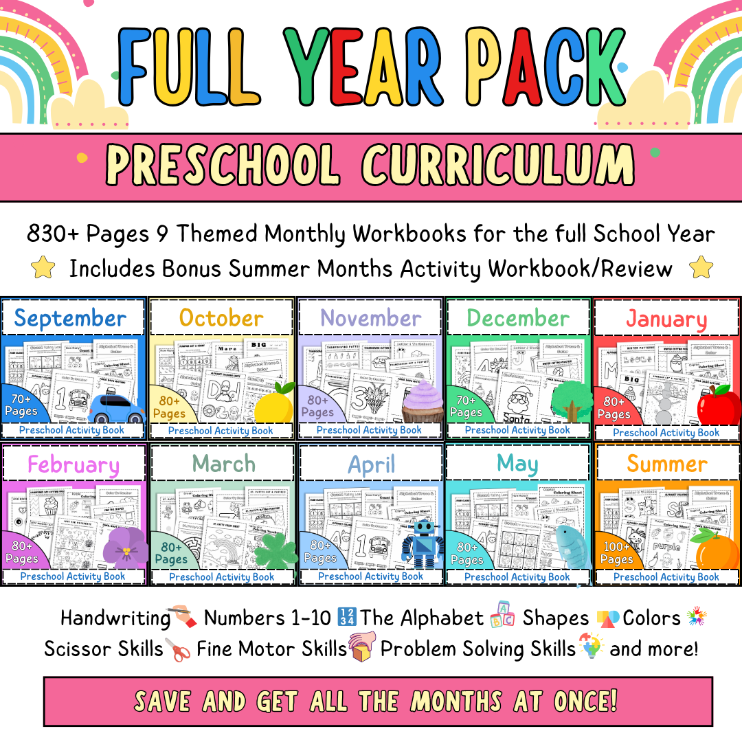 Full Year Preschool Curriculum, Ages 3-5, Preschool Curriculum & Worksheets & Pre-K Activities