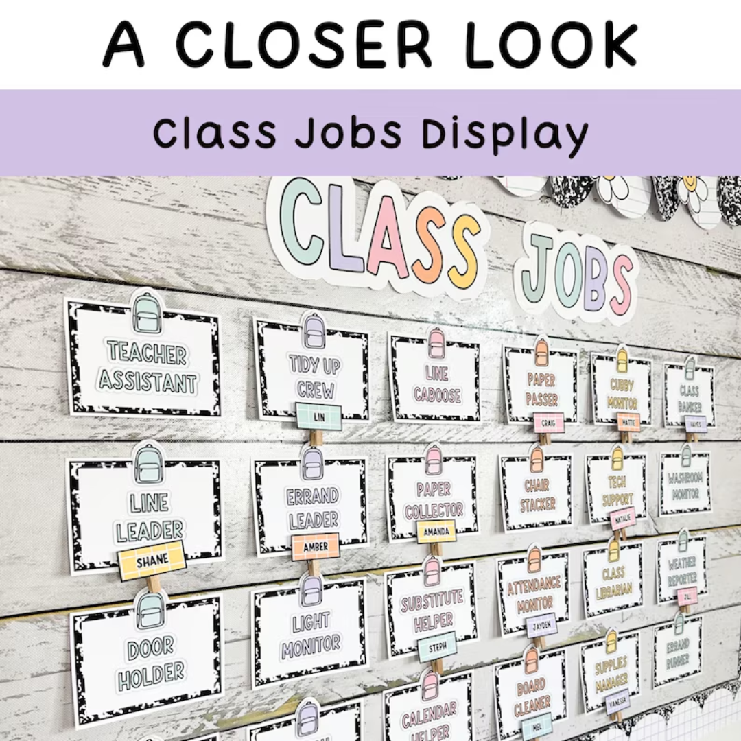 Class Jobs, Composition Notebook Decor Class Jobs Editable & Classroom Job Application for Pastel and Composition Notebook Classroom Decor Theme