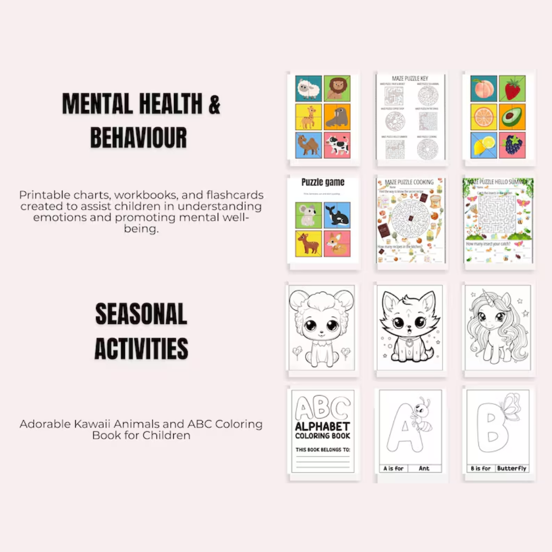 Kids Learning Activities Bundle, Homeschool & Classroom Worksheets