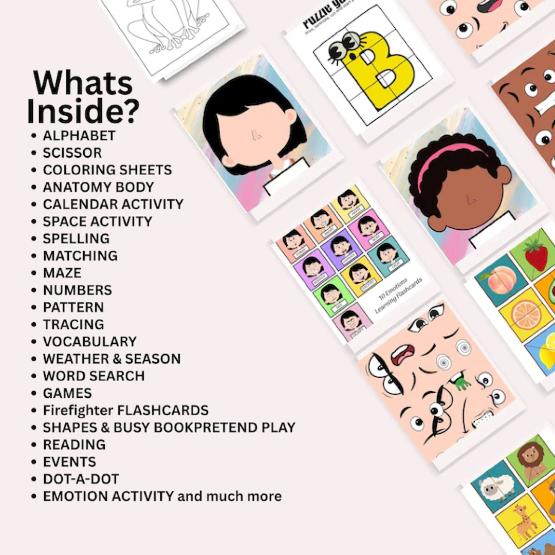 Kids Learning Activities Bundle, Homeschool & Classroom Worksheets