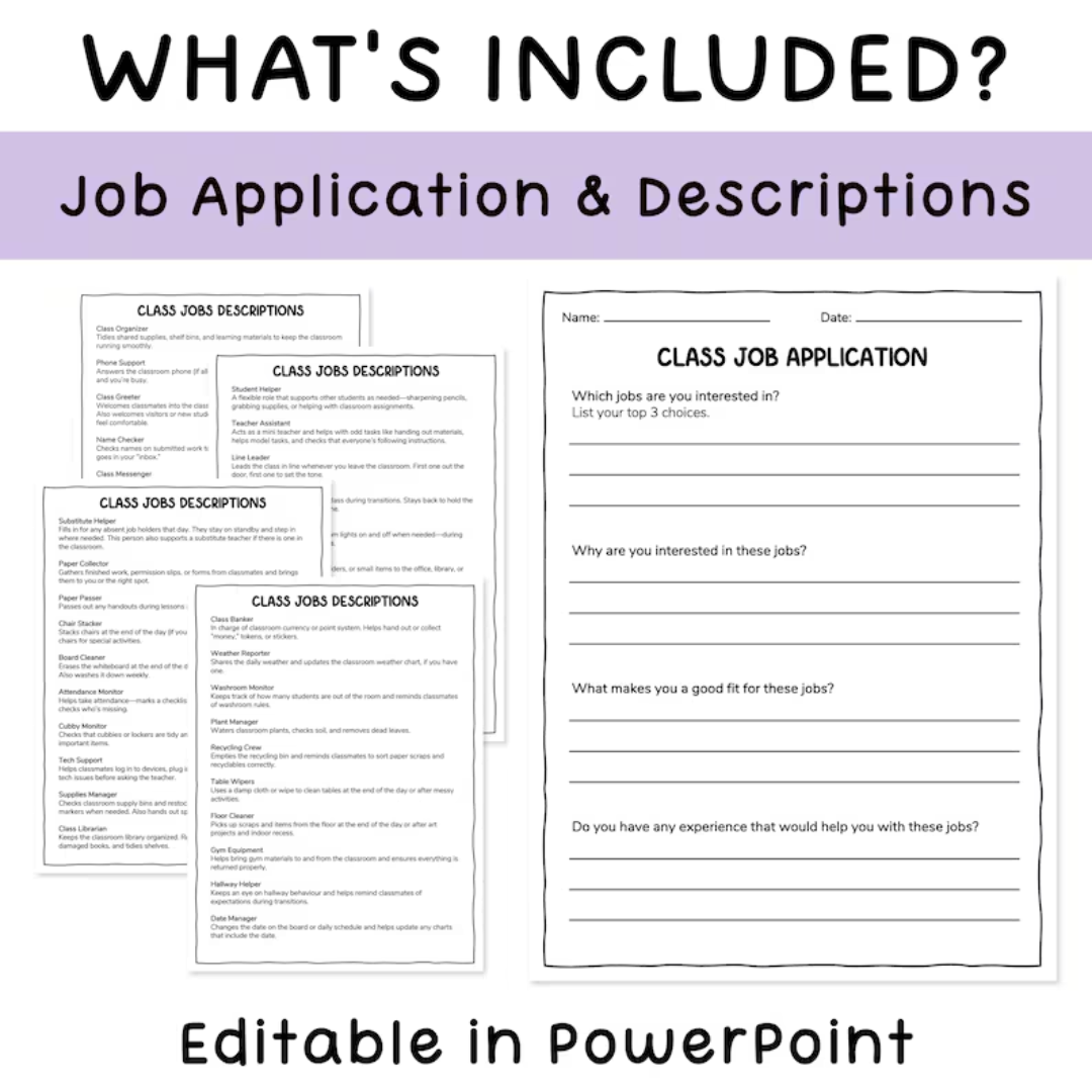 Class Jobs, Composition Notebook Decor Class Jobs Editable & Classroom Job Application for Pastel and Composition Notebook Classroom Decor Theme