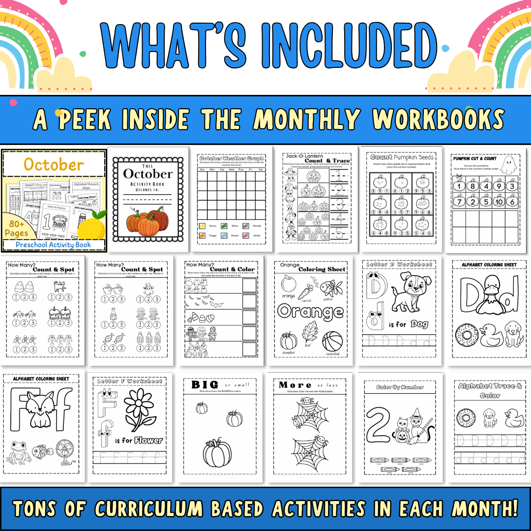 Full Year Preschool Curriculum, Ages 3-5, Preschool Curriculum & Worksheets & Pre-K Activities