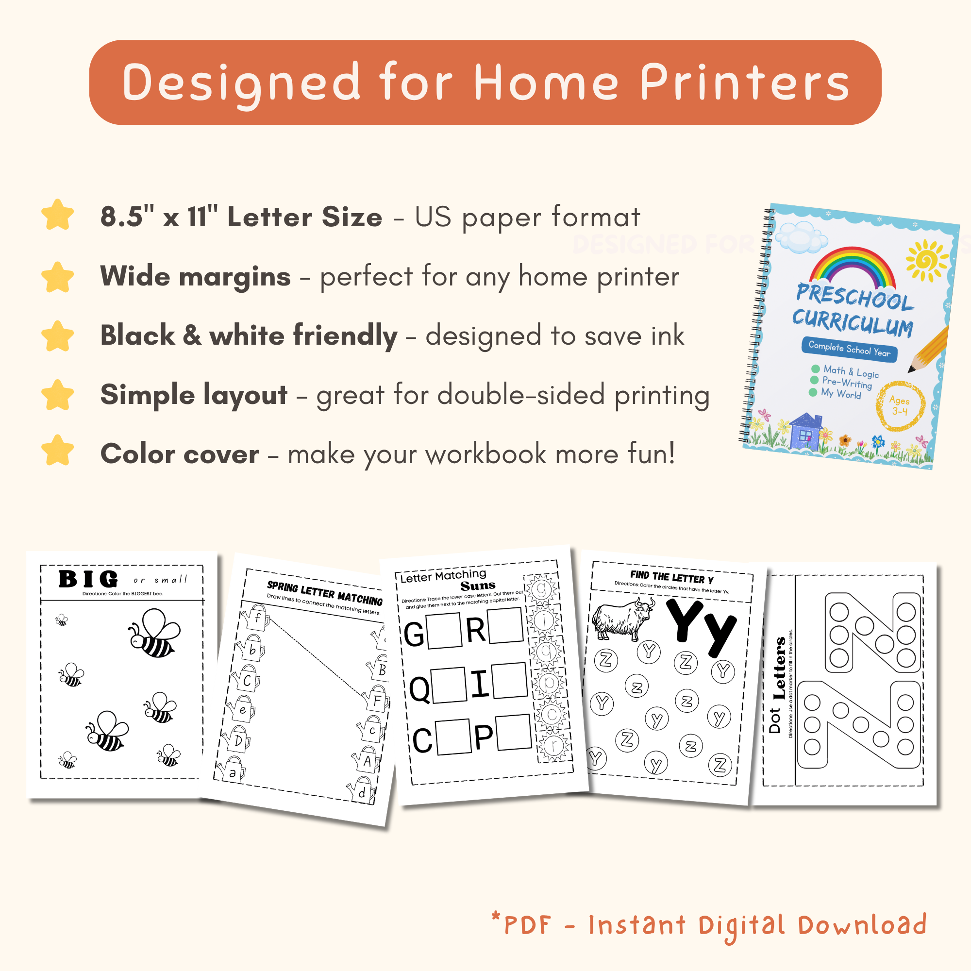 Full Year Preschool Curriculum, Ages 3-5, Preschool Curriculum & Worksheets & Pre-K Activities, ABC, Writing, Counting Activities