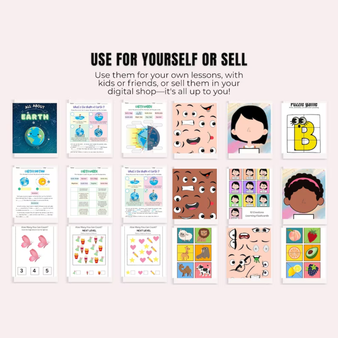 Kids Learning Activities Bundle, Homeschool & Classroom Worksheets