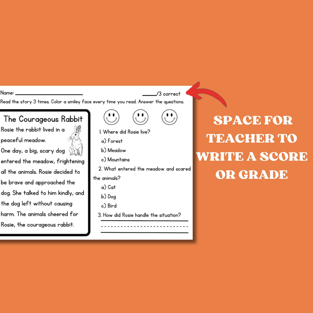 First Grade Reading Comprehension Worksheets, Decodable Stories with Questions, 50 Printable Pages