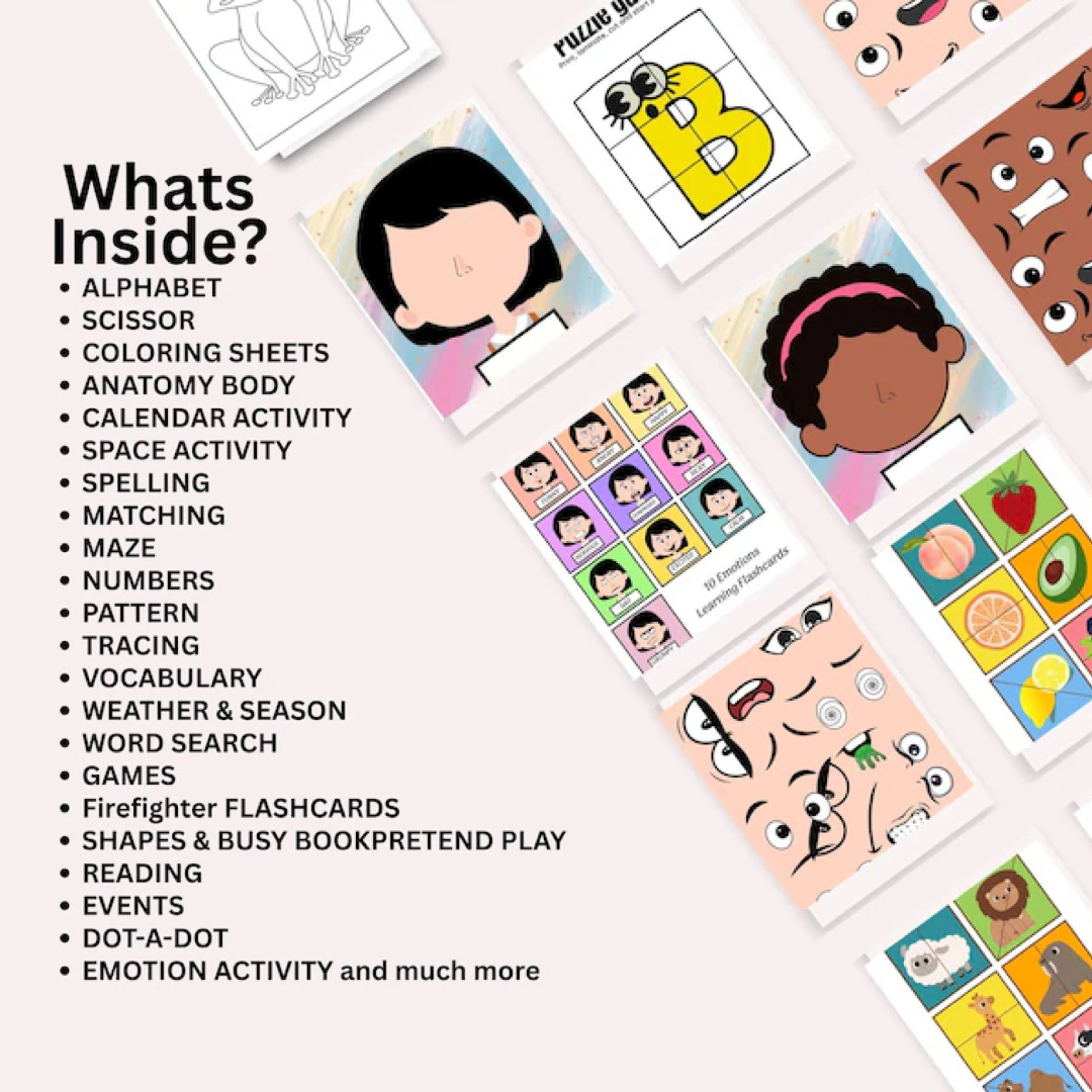 Kids Learning Activities Bundle, Homeschool & Classroom Worksheets