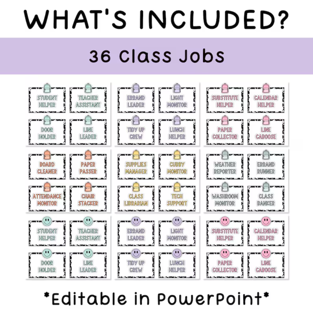 Class Jobs, Composition Notebook Decor Class Jobs Editable & Classroom Job Application for Pastel and Composition Notebook Classroom Decor Theme